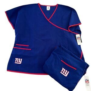 NWT New York Giants NFL Team Apparel Scrub Set Top And Bottom 2XL Hard To Find!!